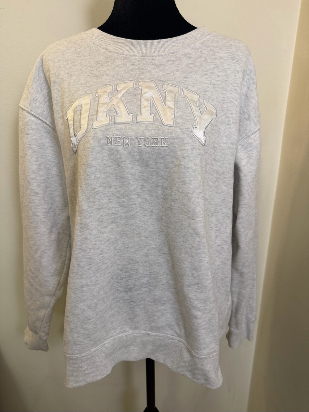 DKNY Light Heather Gray Crewneck Sweatshirt with Embroidered Logo